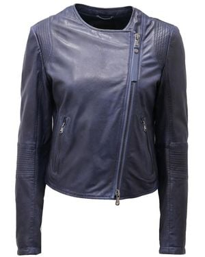 Armani Gepolsterte Lederjacke Mit Synthetischer Füllung - Blau