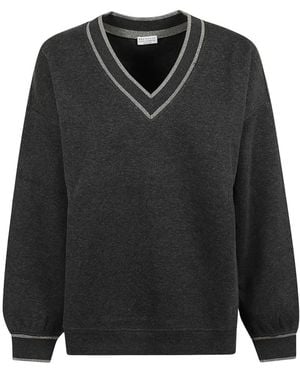 Brunello Cucinelli Hoodies & Sweatvesten ,Grijs ,Katoen Sweatshirt - Zwart