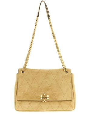 Tory Burch Kira Diamond Quilt Suede Schultertasche - Mettallic