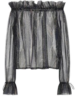 Saint Laurent Geplooide Blouse - Grijs