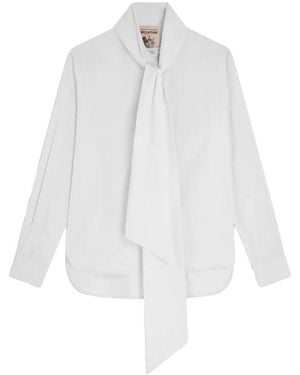 Semicouture Overhemden ,Wit ,Katoen Katoenen Popeline Blouse Met Strikkraag