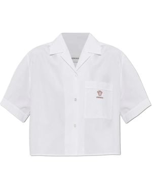 Versace Overhemden ,Wit ,Katoen Cotton-Poplin Crop Shirt