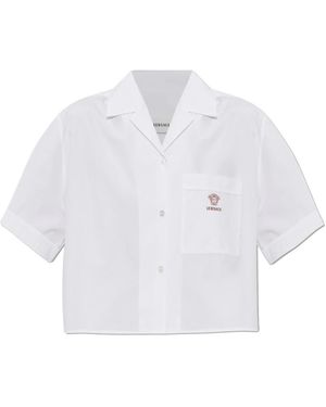 Versace Overhemden ,Wit ,Katoen Cotton-Poplin Crop Shirt