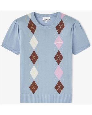 Ganni Rundhals-Strickpullover - Blau
