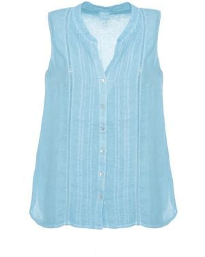 120% Lino Sleeveless Tops - Blue