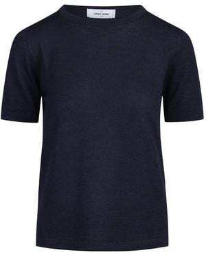 Gran Sasso Tops ,Blauw ,Wol Geribbelde Trui Met Ronde Hals