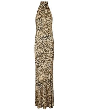 Norma Kamali Kleedjes ,Bruin ,Polyester Halter Turtle Fishtail Avondjurk - Metallic