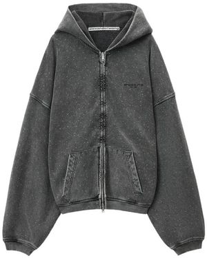 Alexander Wang All-Over Crystal Oversized Zip Up Hoodie - Grijs