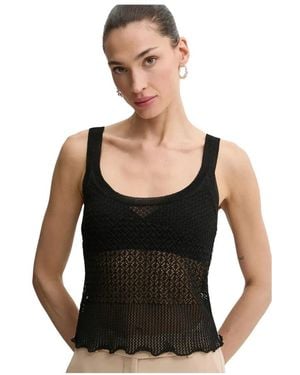 Pinko Tops ,Zwart ,Leer Openwork Knit Top