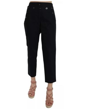 Dolce & Gabbana Black Cropped Front Button Embellished Trousers