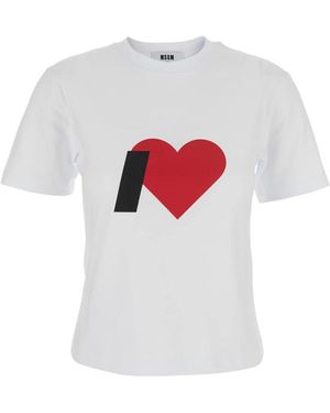 MSGM Weißes Crewneck T-Shirt Mit Print