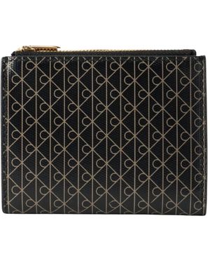 Calvin Klein Accessoires ,Zwart ,Polyester Emblem Ritssluiting Portemonnee