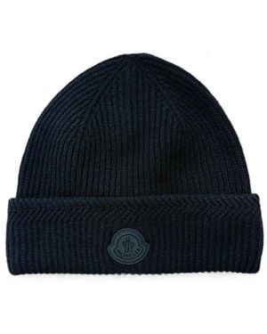 Moncler Cashmere Blend Logo Beanie - Blauw