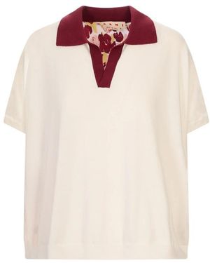 Marni Tops ,Veelkleurig ,Katoen Polo Sweater Met Bloemenprint Van Een Zijde- En Katoenmix - Wit