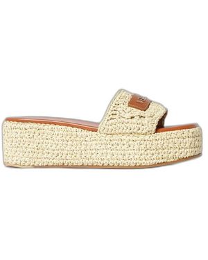 Versace Schoenen ,Leer Logo Raffia En Leren Mules - Naturel
