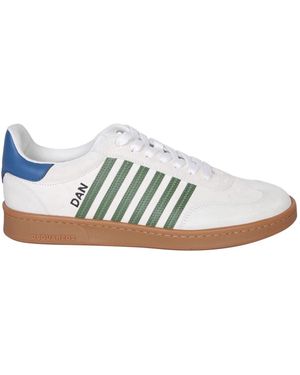 DSquared² Weiße Sneakers Grüne Streifen Blaue Akzente