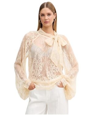 ViCOLO Overhemden ,Polyester Bloesem Met Bloemenkant - Naturel