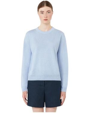 Max Mara Truien & Vesten ,Blauw ,Linnen Fervore Trui Met Ronde Hals