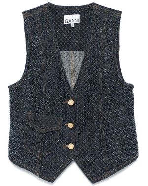 Ganni Giacca denim blu con collo a v e effetto consumato