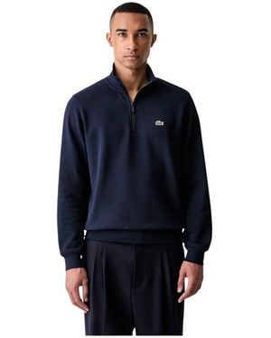 Lacoste Sweatshirt Met Hoge Hals En Rits Van Fleece - Blauw