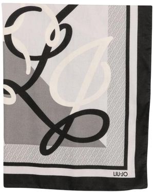 Liu Jo Accessoires ,Zwart ,Logo-Print Vierkante Sjaal - Grijs