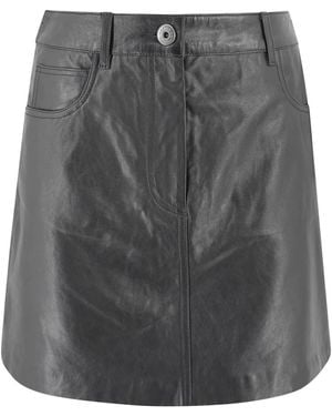 Weekend by Maxmara Schwarzer Nappa Leder A-Linie Minirock - Grau