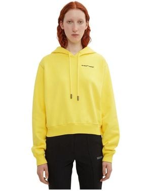 Off-White c/o Virgil Abloh Schwarzer Logo Cropped Quotes Hoodie - Gelb