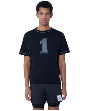 Satisfy Tops ,Zwart ,Katoen Logo Motif Katoenen Jersey T-Shirt - Blauw