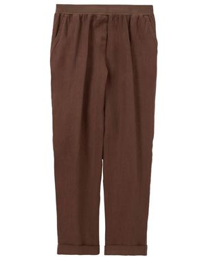 ROSSO35 Broeken ,Bruin ,Linnen Linnen Broek Met Omslag