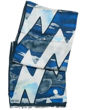 KENZO Accessoires ,Veelkleurig ,Kasjmier Geprinte Sjaal Van Modal En Kasjmier - Blauw