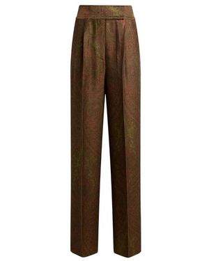 Etro Broeken ,Groen ,Wol Paisley Jacquard Broek - Bruin