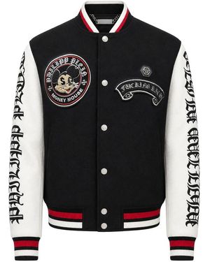 Philipp Plein Jassen ,Zwart ,Leer College Bomber Jacket Ls Money Mouse