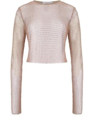 Genny Misty Rose Mesh Strass Top - Pink