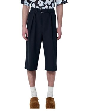 Dries Van Noten Korte Broeken ,Zwart ,Wol Gekreukte Wollen Broek Tot Op De Knie - Blauw
