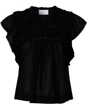 Neo Noir Schwarze Voile Rüschenbluse