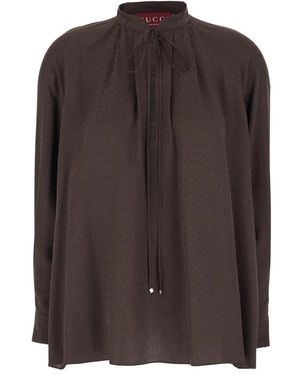 Gucci Horsebit Zijden Jacquard Blouse - Bruin