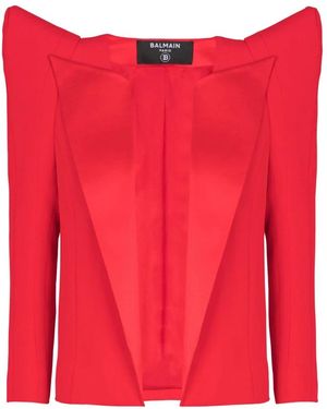 Balmain Chaqueta Corta De Crepé Con Hombreras Estructuradas, Mujer, Talla - Rojo