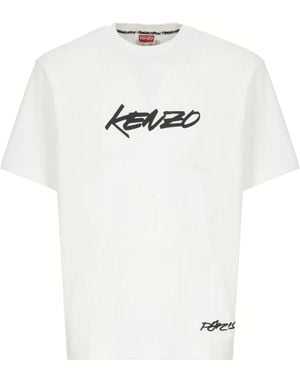 KENZO Weißes Baumwoll-T-Shirt Mit Druck