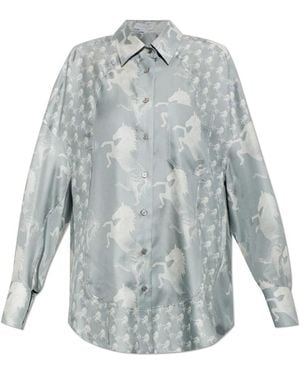 Stella McCartney Overhemden ,Grijs ,Zijden Blouse Met Print - Blauw