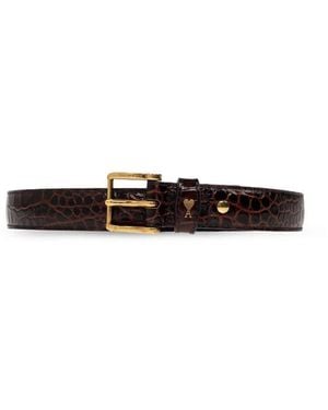 Ami Paris Leren Riem Met Logo - Bruin