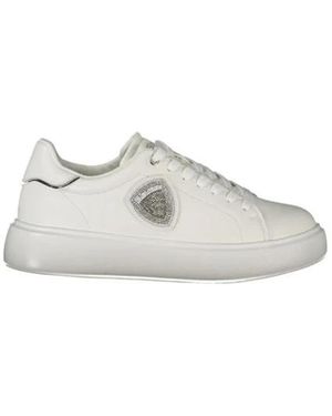 Blauer Schoenen ,Wit ,Leer Zilveren Rhinestone Leren Sneakers