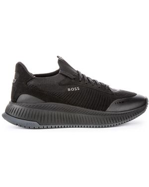 BOSS Knitted Mesh High-Top Trainers - Black