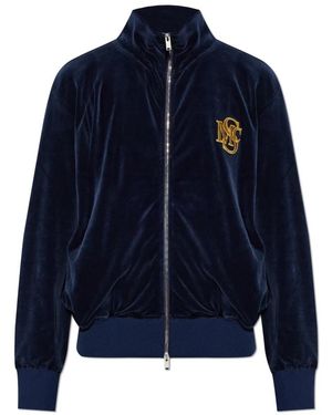 Stella McCartney Hoodies & Sweatvesten ,Blauw ,Katoen Fluwelen Trui Met Col