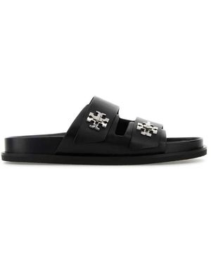 Tory Burch Zwarte Leren Sandalen Slippers