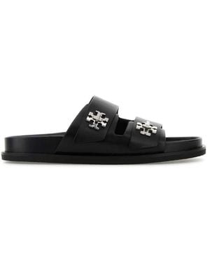 Tory Burch Schwarze Ledersandalen Hausschuhe