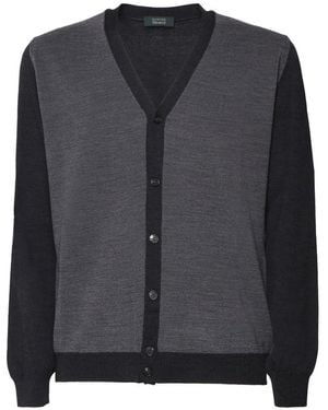 Zanone Truien & Vesten ,Grijs ,Wol Grijze Wol V-Hals Trui - Zwart