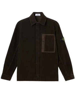 Stone Island Jassen ,Grijs ,Katoen Corduroy Overshirt - Zwart