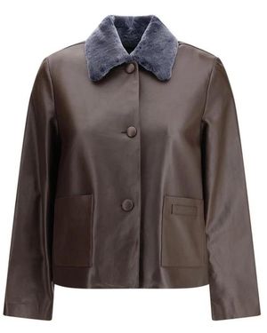Marni Jassen ,Bruin ,Leer Leren Jas Met Ritsdetails