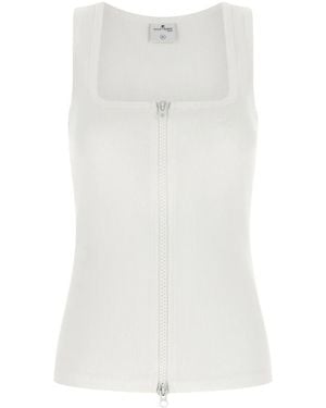 Courreges Tops ,Wit ,Katoen Ribbed Knit Zip-Up Tank Top