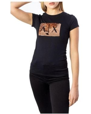 ARMANI EXCHANGE Camiseta De Cuello Redondo De Algodón Colección Mujer, Mujer, Talla - Negro